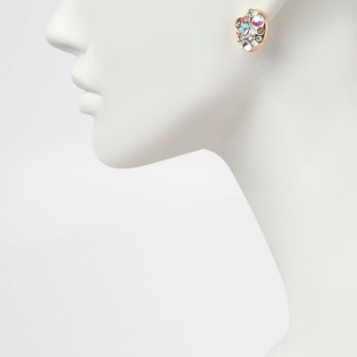Rose gold tone AB effect stone stud earrings